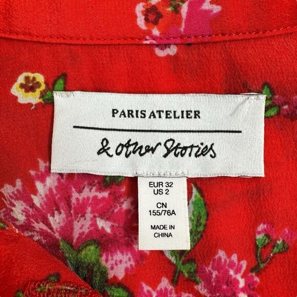 & Other Stories Red Floral Button Down Silk Blouse, Size 2 - Picture 5 of 8